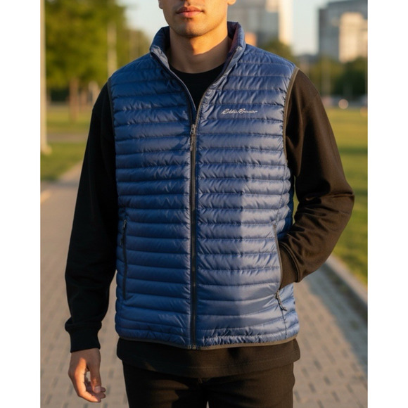 Eddie Bauer Down Puffer Vest Full Zip Quilted EB700 Blue Men's Size Small - Picture 10 of 11